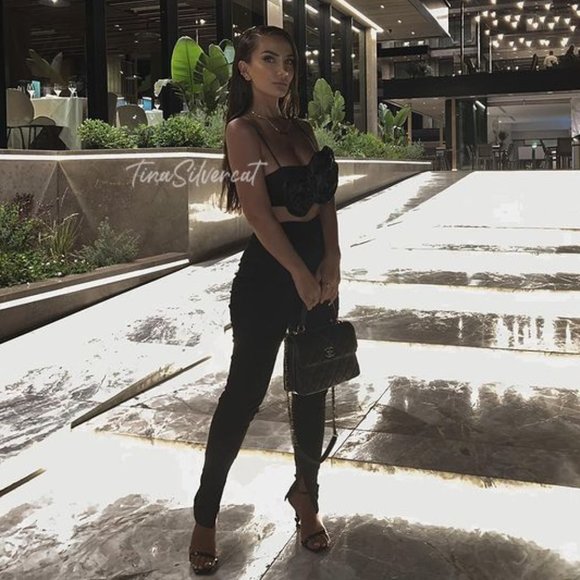 BLOGGER'S FAVE! Zara Black Satin Flower Crop Top Sz Small NWT - Picture 7 of 16